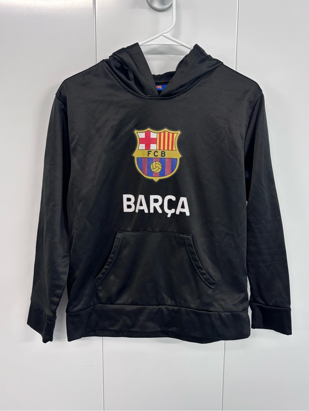 FC Barcelona Barca Soccer Hoodie Sweatshirt Yourh Boys Large Black Pullover